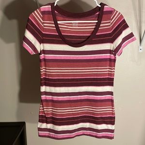 Mossimo maroon/pink striped shirt sleeve shirt. Size small.